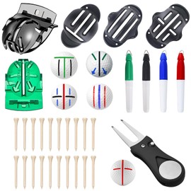 9 Pcs Golf Ball Line Drawing Marker,5 Golf Ball Marking Stencils and 4 Colors Golf Ball Markers,1 Golf Divot Repair Tool,20 Natural Wood Golf Tees,Golf Ball Alignment and Identification Tool