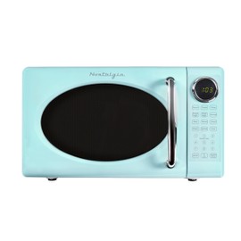 Nostalgia Retro Microwave Oven 0.7 Cu Ft, 700-Watt Countertop Size with Glass Turntable, Child Safety Lock, 8 Auto-Cook Programs, Digital Clock, Aqua