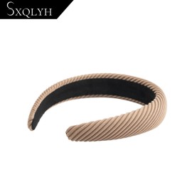 SXQLYH Padded Headband, Women's Headband, Thick Hair Band, Headbands, Soft Fabric Hair Hoops, Padded Retro Style Hairband, Comfortable Headbands for Women and Girls (Kaki)