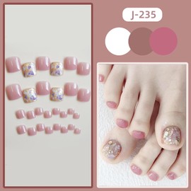 SEMTIM Nail Tips, 24 Pieces, Thumb Nail Stickers, Foot False Nails, Nail Tips, Reusable, Gel Nail Tips, Summer Nails, Weddings, Coming-of-Age Ceremonies, Foot Nails, Easy Nail Removal, For Feet (J235)