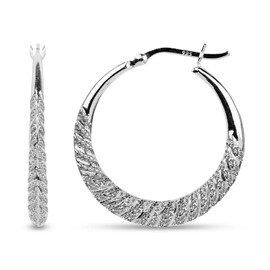 LeCalla Sterling Silver Jewellery, Shrimp Classic Diamond-Cut Lightweight Hoop Earrings for Women, Girls, Sterling Silver