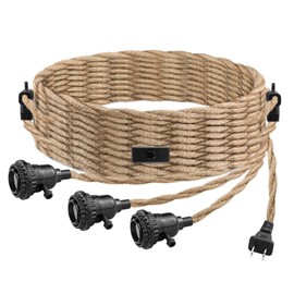 LYOOWNG 3 Light Plug in Pendant Light Cord, 25FT Hanging Lights with Plug in Cord, Hemp Rope Hanging Light Kit with 2 Way Switch, Farmhouse Pendant Light Kits DIY HangingLight