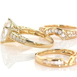 14K Gold Plated Rings Cubic Zirconia Love Ring 3Pcs Gold Crown Ring Teardrop CZ Rings Premium Cubic Zirconia Promise Eternity Ring for Women Luxury Rhinestone Women's Ring 3-in-1 Detachable Ring Q