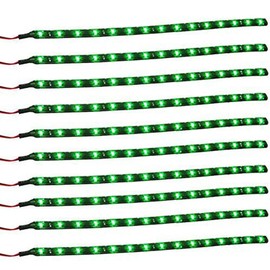 PESIC 10x DC12V 30cm 15 SMD LED Car Truck Flexible Waterproof Light Strip Green