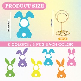 FYSUIMU 18 Packs Easter Bunny Place Cards with Holders Colorful Rabbit Shape Name Cards Seat Label Photo Cards for Spring Holiday Table Sign Party Decoration