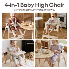 Mloong High Chair for Babies and Toddlers - Adjustable 4-in-1 Highchair, Baby High Chairs with Dishwasher-Safe Tray, Easy Clean, Beige