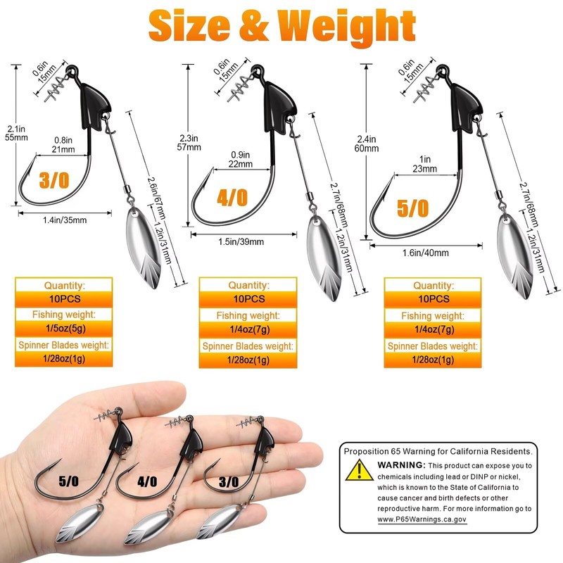 Dovesun Weighted Swimbait Hooks Underspin Weighted Fishing Hooks Weedless Worm