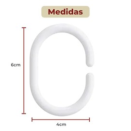 Mebix TRD Set de 12 Ganchos de Plástico para Cortina de Baño Argollas Aros Diseño Tipo C de Fácil Deslizamiento e Instalación
