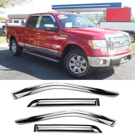 Puermto 94975Y Chrome Side Window Visor Wind Vent Deflector for 2015-2022 Ford F150/F250/F350 Super Duty Crew(Supercrew) cab,4pc Outside Mount Style Sun Rain Guards