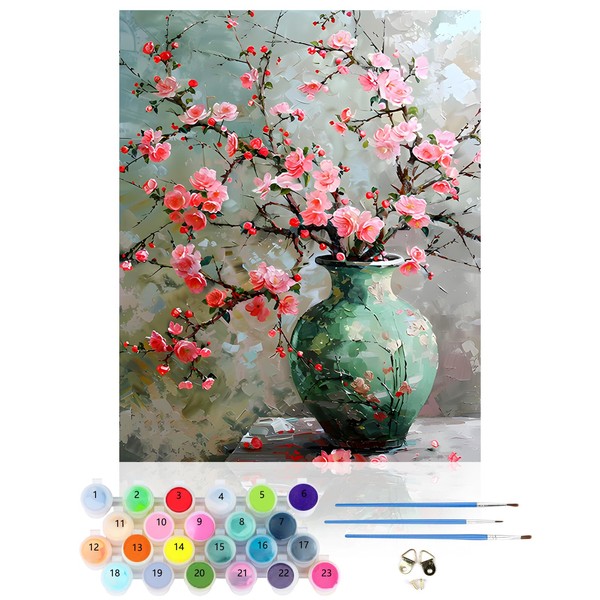 CEOVR Painting by Numbers for Adults,Flowers Canvas Oil Painting Kit