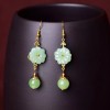 Unbranded 18K Gold Plated Green Agate Flower Dangle Drop Earrings