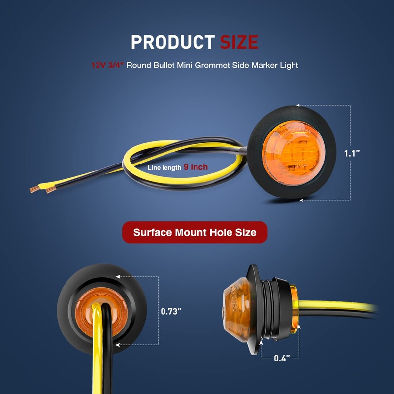 Nilight 50 PCS 3/4” Round Clearance LED Front Rear Side
