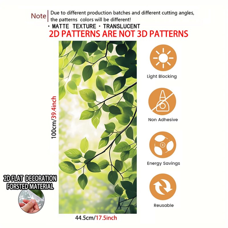 Nuxovilar Green Leaf Light Window Film, 17.7×39.4inch, Fresh Leaf Pattern