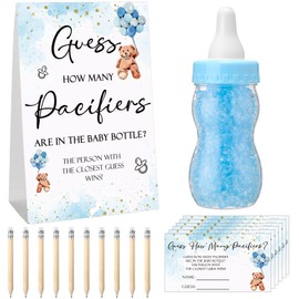 Roowest 512 Pcs Baby Shower Games Guess How Many Pacifiers Sign 100 Small Guessing Games 10 HB Pencils 750ml Milk Bottle 400 Acrylic Pacifiers Decoration for Guest Gender Reveal(Blue,Bear)