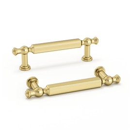 Haliwu 10 Pack Brushed Gold Cabinet Pulls, Kitchen Cabinet Handles Gold Drawer Pulls Dresser Handles, 3 inch(76mm) Hole Center Handles Zinc Alloy Gold Pulls Hardware