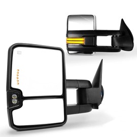 SCITOO Towing Mirrors Compatible with 2003 2004-2006 For Chevy Silverado For GMC Sierra Pickup A Pair Power Adjusted,Heated,LED Turn Signal Light,Clearance Light,with Chrome Cap Housing,Running Light