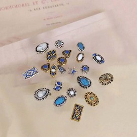 Retro Palace Nail Charms 21pcs Blue Retro Gems Nail Accessories Alloy Round Palace Style Nail Decorations Gold Exotic Flat Deocr Rhinstone Nail Art Charms for Manicure DIY