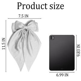 3PCS Gary Large Hair Bows for Women Oversized Long Tail Bow Hair Clips Satin Ribbon Bow Hair Barrettes Ponytail Holder Bowknot Vintage Hair Accessories for Girls Teens
