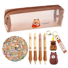 Capybara Pencil Case Kit,57Pcs Capybara Stationery Set School Pencil Pouch with Compartments,Plush Toy,Mini Resin Capybara Animal Keyring Keychain Cute Kids Gift for Stationery