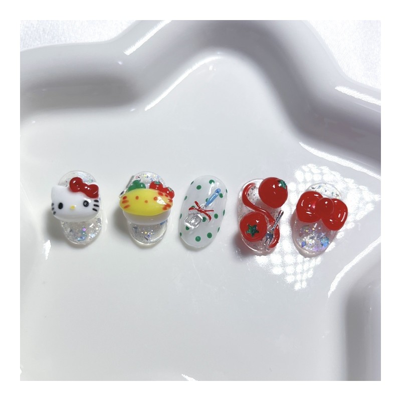 [Premium handmade embossed nail] Omurice Cat - Oval (Long) /