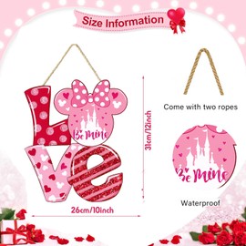 Valentine's Day Love Door Sign, Red & Pink Mouse Shaped Wooden Wreath Valentine Heart Happy Valentine's Day Decor for Front Door Wall Hanging Decor Party Home Decoration
