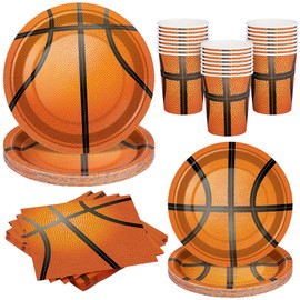 Kochorie 96 Pieces Basketball Party Supplies Basketball Paper Plates and Napkins Cups Birthday Party Decorations Disposable Tableware Set for Sports Theme Decorations Serve 24 Guests