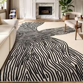 YIHOUSE 8×10 Ft Area Rugs Non-Shedding Washable Rug, Bedroom Living Room Dining Room Office Playroom Nursery, Nonslip Modern Large Rugs Soft Faux Wool Contemporary Striped Rugs-Black and White Rug