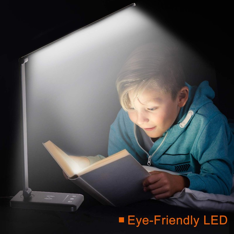 LED Desk Lamp with Wireless Charger,Eye-Caring Table Lamps,Stepless Dimmable Office