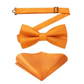 Enlision Bow Tie for Men Plain Bow Tie with Pocket Square Set Pre-Tied Adjustable Suit Bow Tie Formal Tuxedo Bow Ties for Wedding Party, orange, Unit size