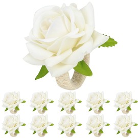 HuaLiSiJi Napkin Rings Flowers Napkin Rings Rose for Wedding Party Holiday Banquet Dinner Anniversary Table Decoration (10 Pieces, White)