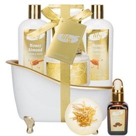 Spa Gift Baskets Set for Woman Women, 11 Pcs Honey Almond Spa Set for Women Gift with Shea Butter & Vitamin E. Include Shower Gel, Bubble Bath, Bath Bombs, Jojoba Oil, Makeup Bag. Gifts for Women, Teen Girls Fathers Day Mothers Day Birthday