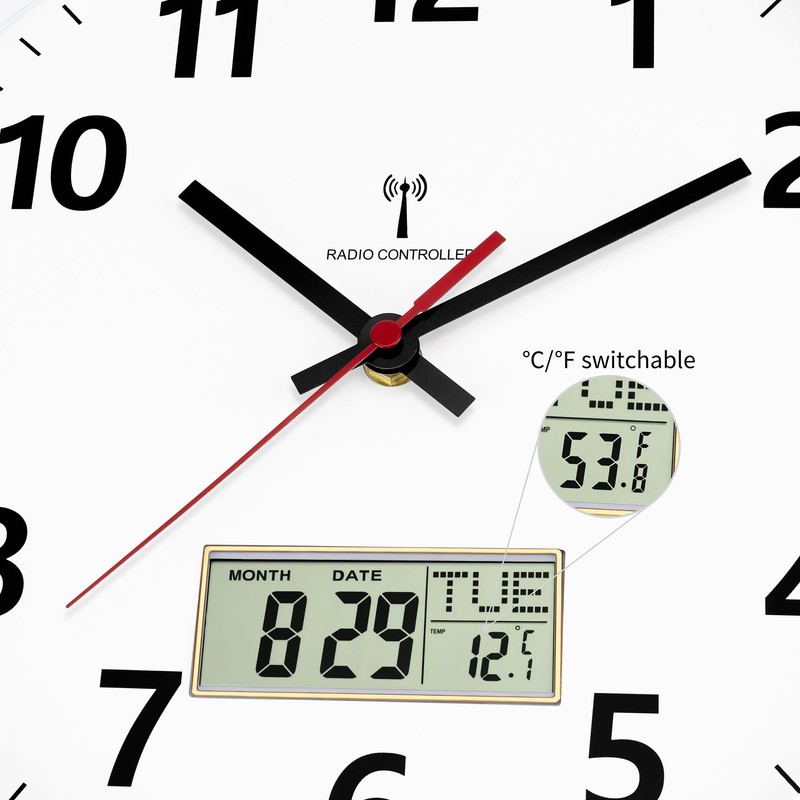 Foxtop Wireless Digital Wall Clock 30 cm Kitchen Clock Radio
