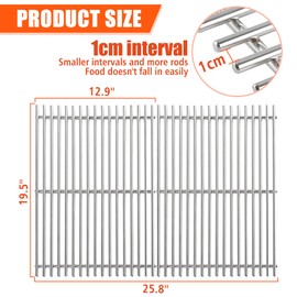 KEESHA Genesis e310 19.5" Premium Cooking Grates for Weber Genesis 300 Series E310/320/330, S310/320/330, EP310/320/330, Replacement for Weber 7528 7524, 7.02mm Solid Food Grade 304 Stainless Steel