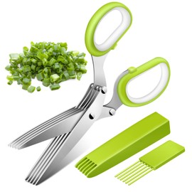 Senbos Herb Scissors, Stainless Steel Herb Kitchen Scissors with 5 Blades, Multifunctional Kitchen Scissors with Safety Cover and Cleaning Comb, Perfect for Chopping Basil, Chives, Oregano, Rosemary