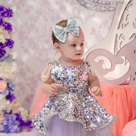 Lanmerry Hair Accessories: Sequins Alligator Clips, Large Bows for Toddlers, Teens, Women - 5 Inches, Sliver Gift Set