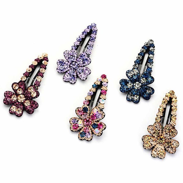 5 Pcs Rhinestone Snap Hair Clips Sparkly Crystal Flower Hair Clips Hair Barrettes No Slip Hairpins Hair Accessories for Women and Girls