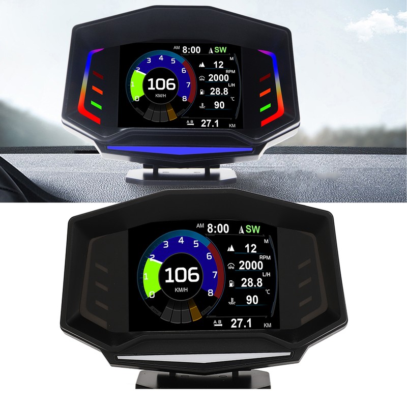 Car HUD Display OBD2 GPS Slope Meter Multifunction Overspeed Alarm