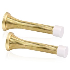 KOVOSCH 2 Pack Spring Door Stops Bright Brass - 3-1/4" Flexible Gold Spring Door Stopper with White Rubber Bumper Tips