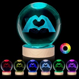 Kocasall 3D TayTay Gifts, Cute TS Girl Night Light, 3.15-inch Heart-Shaped Crystal Ball Night Light with 7 Color Changing, Bedroom Decorative Wood Base, Home Decor Living Room Office Bedroom Lamp