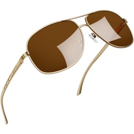 Joopin Polarised Sunglasses Mens, UV Protection Al-Mg Metal Frame Double Bridge Aviation Sunglasses for Men Women Sun Glasses for Driving (Gold Frame Brown Lens)