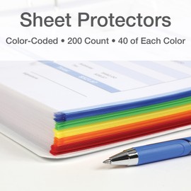 Oxford Sheet Protectors, Color Coded, Top Loading Sleeves, Page Protectors, 200/BX, Letter Size, Fits 3 Ring Binder, 5 Color Coded Edges, Clear Finish, Portrait Or Landscape Pages (89653)