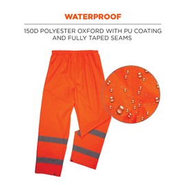 Ergodyne Standard Class E Lightweight Hi-Vis Rain Pants, Orange, Small