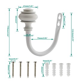 2 Pack Curtain Holdback Hooks, ULIFESTAR U-Shaped Hook Wall Mounted Curtain Tieback Hook,Decorative Window Curtain Holdbacks for Drapes Metal Curtain Holder Curtain Accessories Round White