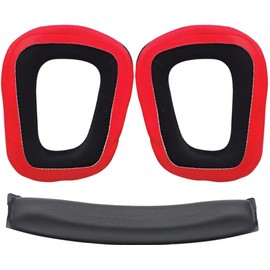 Audiofan Replacement Mesh Earpads for Logicool (G230 G331 G430 G431 G231 G231 G930 Earpads 1 Pair + Head Cushion Set Black Red Gaming Headset Soft Foam