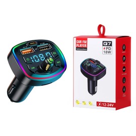 Supecesorio FM Transmitter Auto Bluetooth, Adapter Freisprecheinrichtung, 2 USB + Typ C Ports, MP3 Schnelles Autoladegerät Audio Radio Wireless, Unterstützung TF Karte, U-Disk, Umgebungslicht