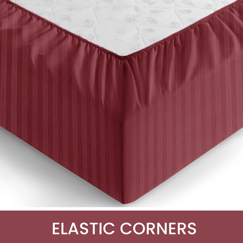 Hafaa Double Fitted Sheet Soft Satin Strips Microfiber Bed Sheets