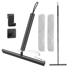 Abzieher Dusche Teleskopstiel 29-120cm, Duschabzieher mit Silikonkopf & Mikrofasertuch, Fenster Spiegel Auto Bad, Halterung + 2 Tuchbezüge