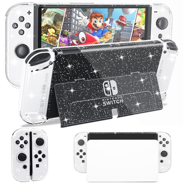 Switch OLED Case for Nintendo Switch OLED, Dockable Case for Switch OLD Protective Case Cover for Nintendo Switch OLED Game Console Switch OLED Accessories Hard Cases Protector - Glitter