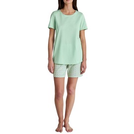 CALIDA Flower Nights Women's Soft Easy Care Elastic Waist Short Pyjamas, Soft green