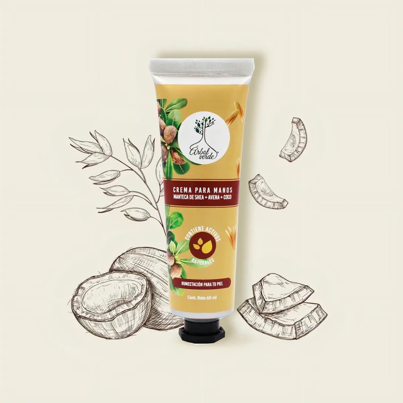 Árbol Verde Crema Manos Manteca Shea Avena Coco